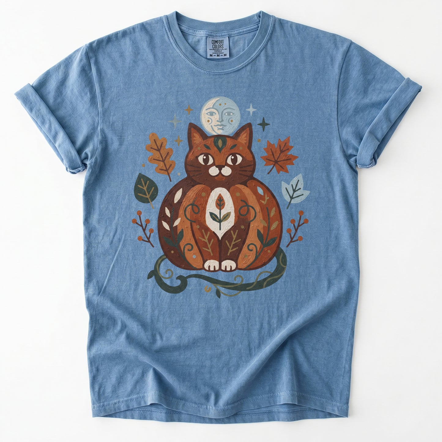 Folk Art Autumn Cat Vintage Washed T-Shirt