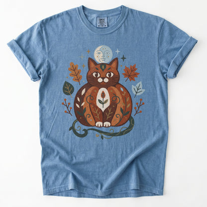 Folk Art Autumn Cat Vintage Washed T-Shirt