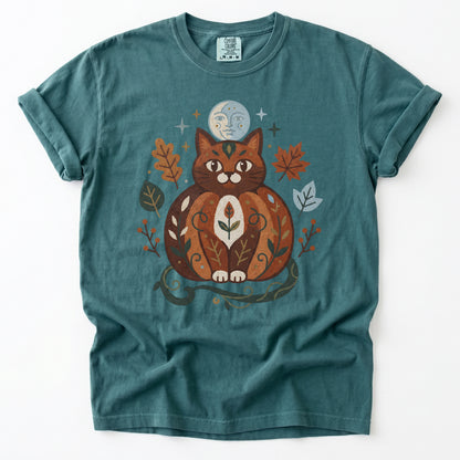 Folk Art Autumn Cat Vintage Washed T-Shirt