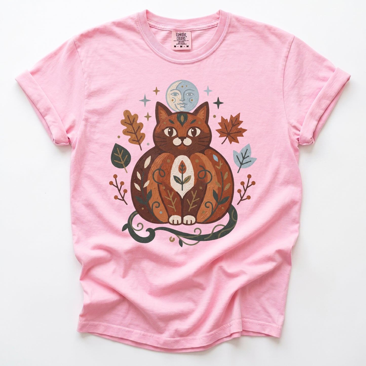 Folk Art Autumn Cat Vintage Washed T-Shirt