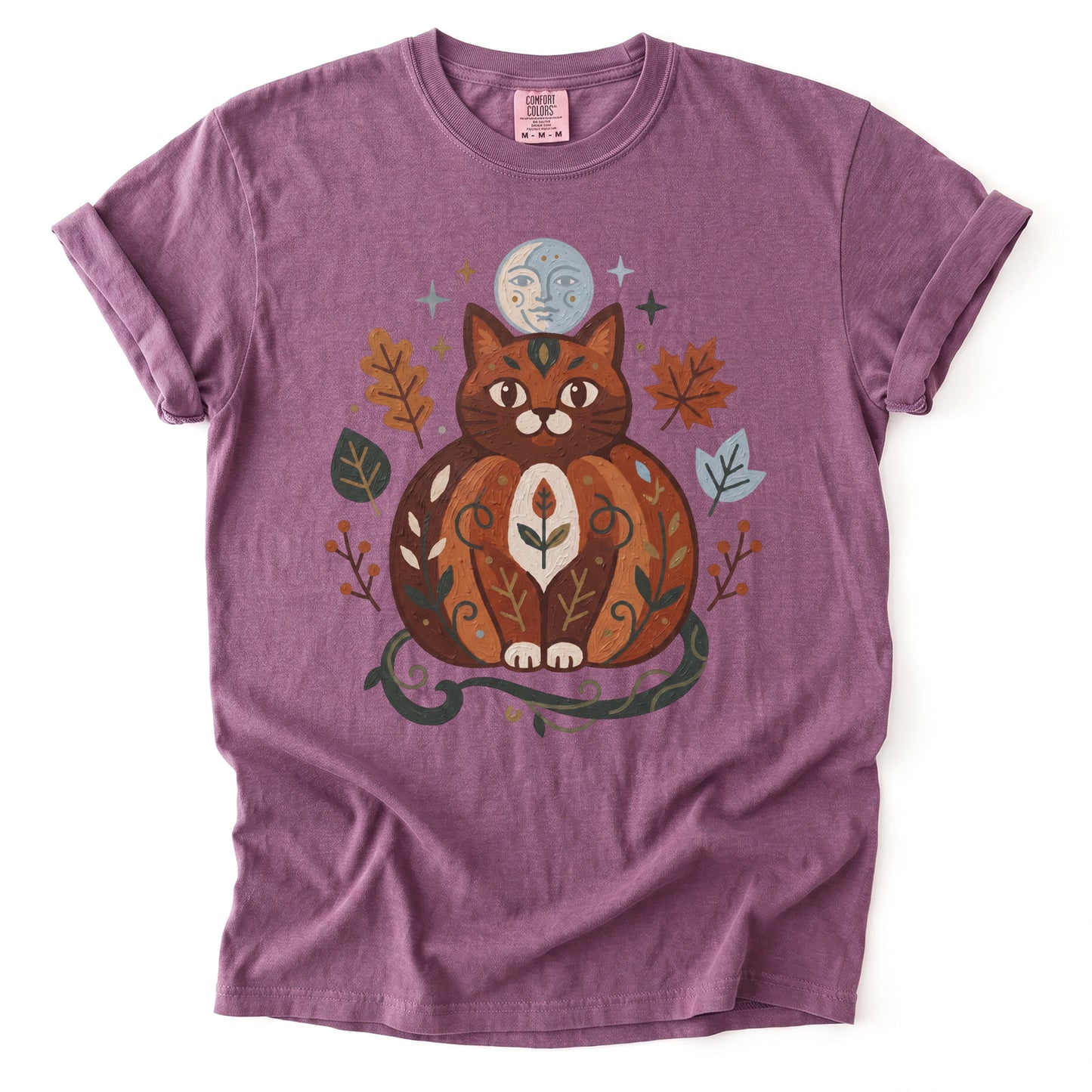 Folk Art Autumn Cat Vintage Washed T-Shirt