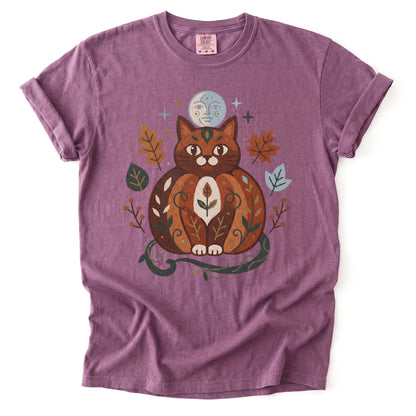 Folk Art Autumn Cat Vintage Washed T-Shirt