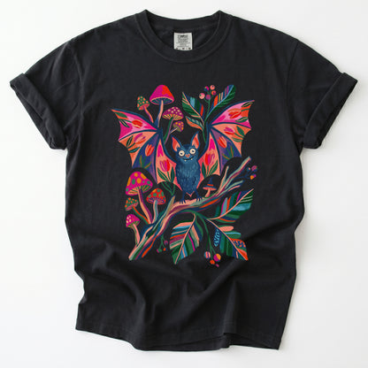 Folk Art Bat & Mushrooms Vintage Washed T-Shirt
