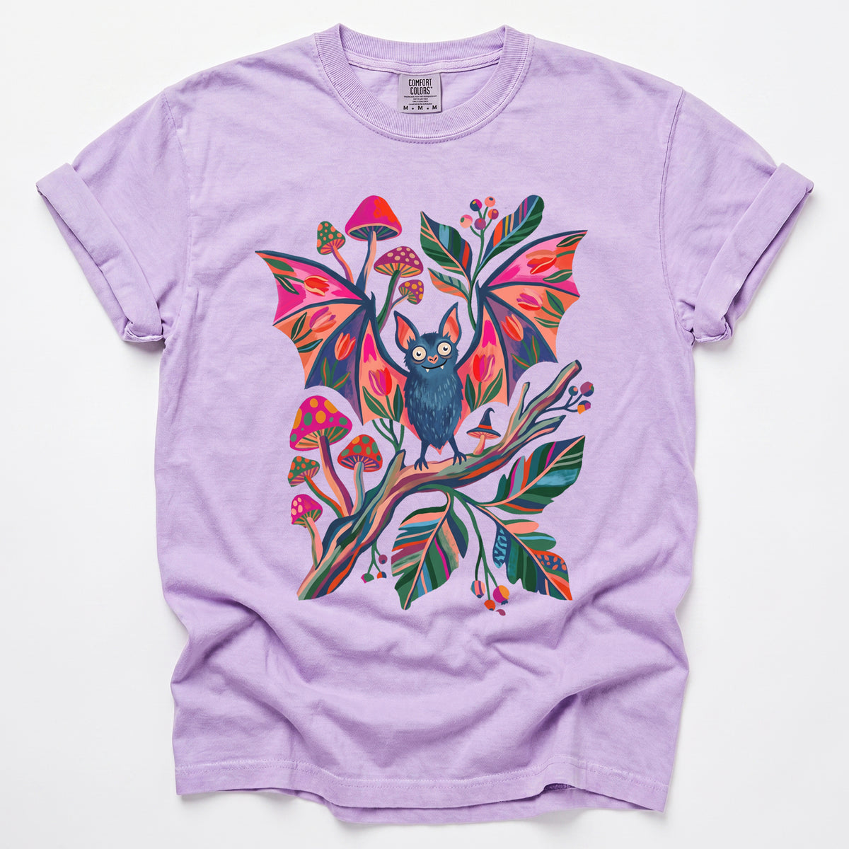 Folk Art Bat & Mushrooms Vintage Washed T-Shirt