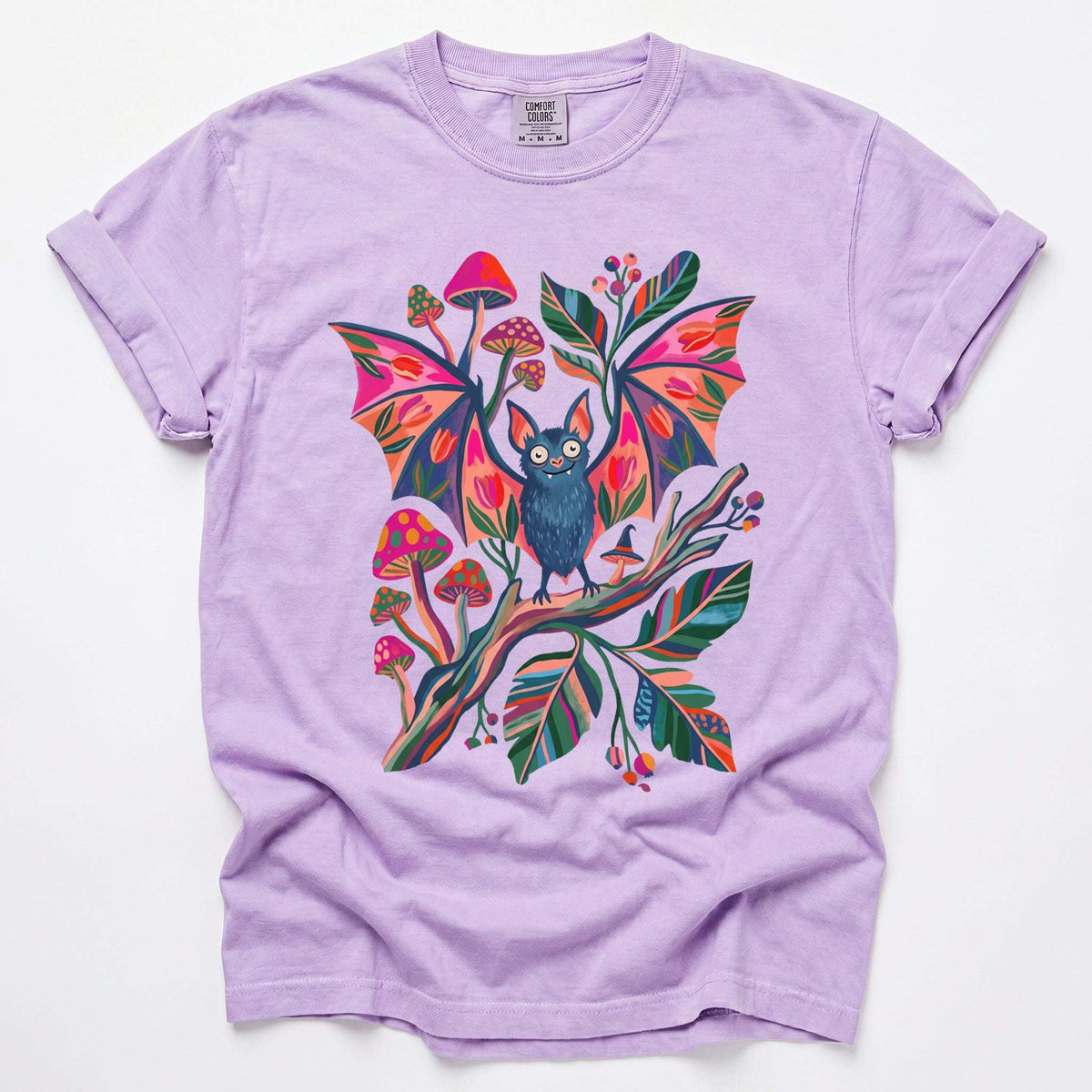 Folk Art Bat & Mushrooms Vintage Washed T-Shirt