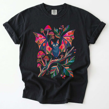 Folk Art Bat & Mushrooms Vintage Washed T-Shirt