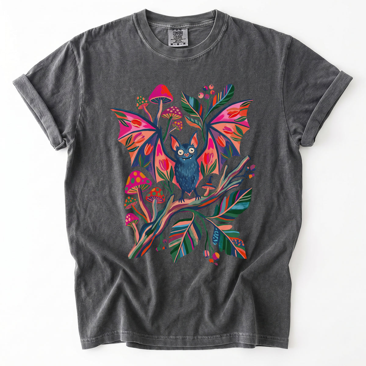 Folk Art Bat & Mushrooms Vintage Washed T-Shirt