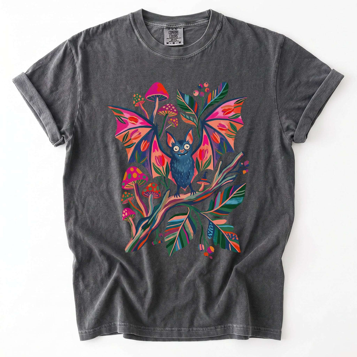 Folk Art Bat & Mushrooms Vintage Washed T-Shirt