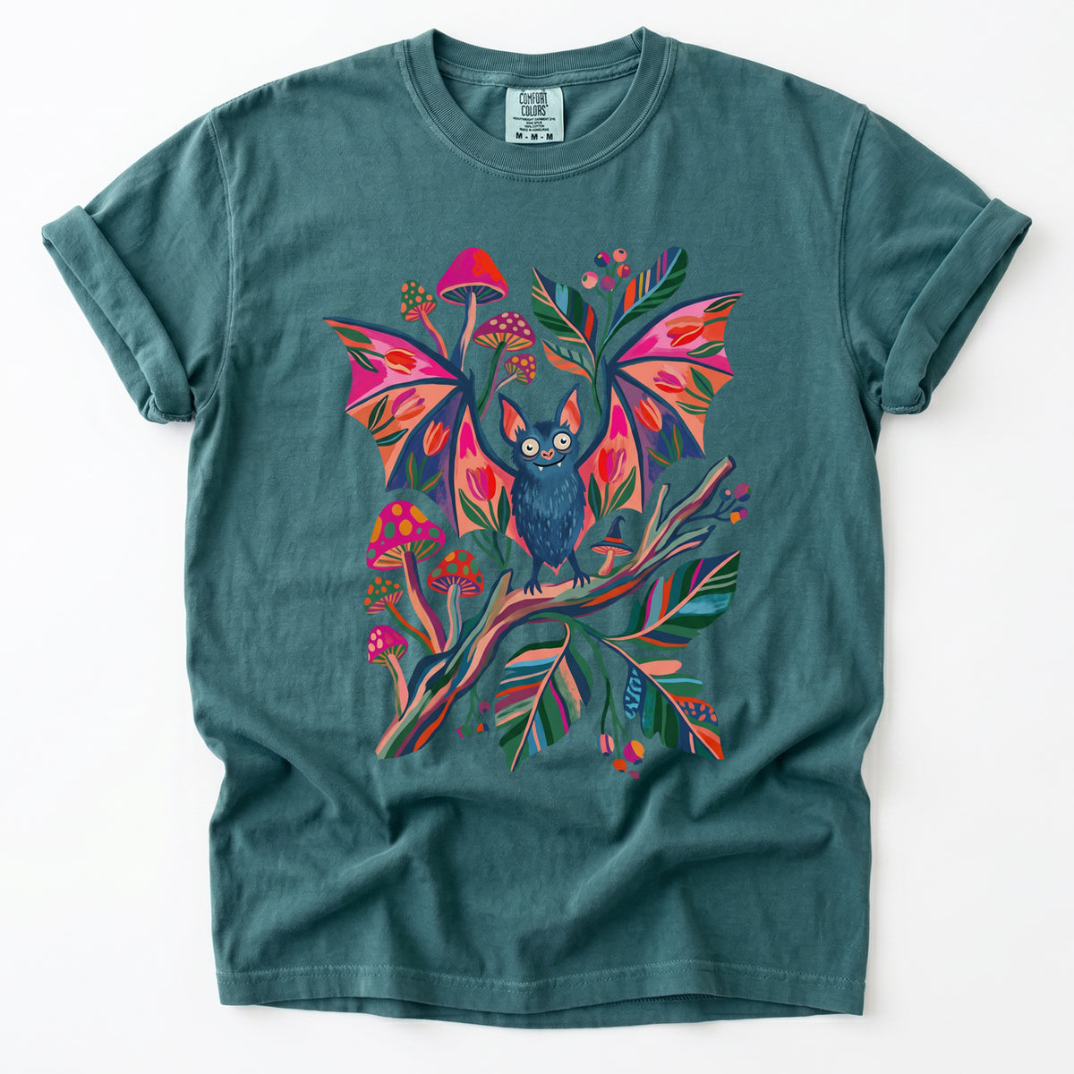Folk Art Bat & Mushrooms Vintage Washed T-Shirt