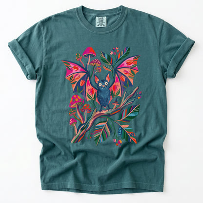Folk Art Bat & Mushrooms Vintage Washed T-Shirt