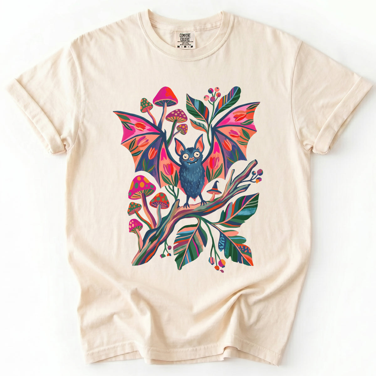 Folk Art Bat & Mushrooms Vintage Washed T-Shirt