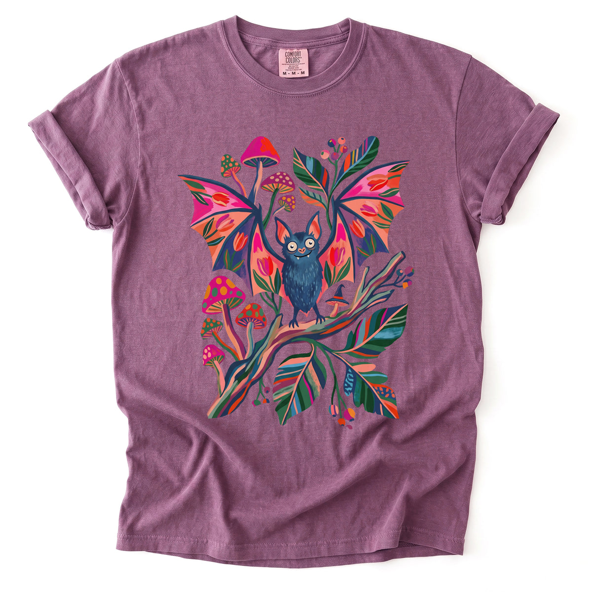 Folk Art Bat & Mushrooms Vintage Washed T-Shirt