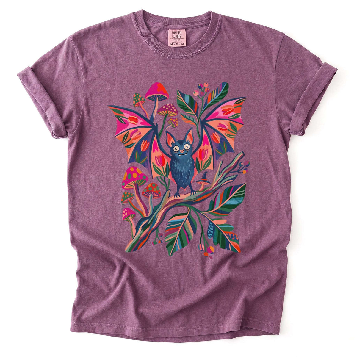 Folk Art Bat & Mushrooms Vintage Washed T-Shirt