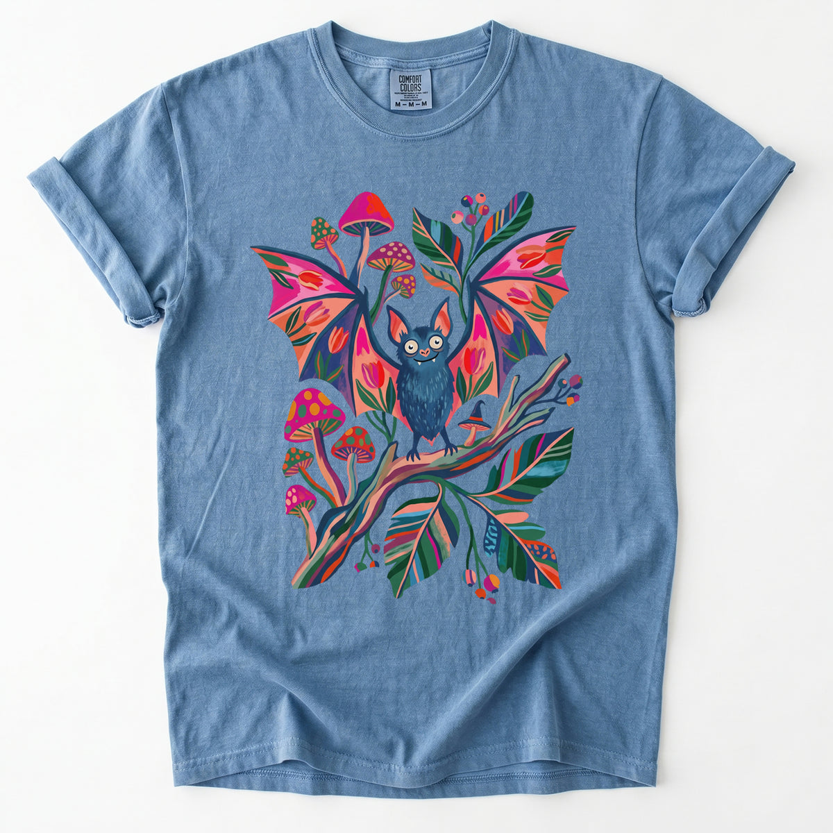 Folk Art Bat & Mushrooms Vintage Washed T-Shirt