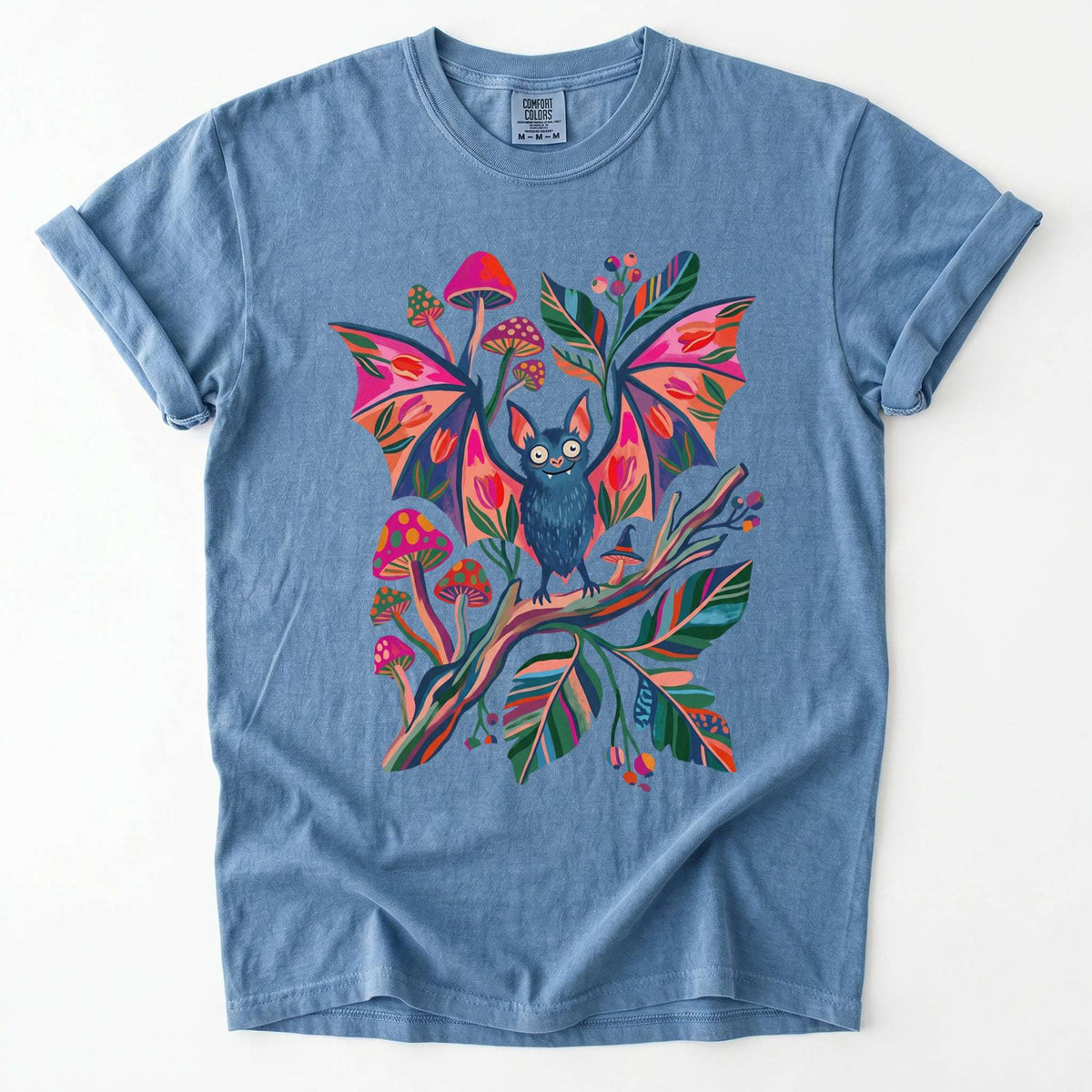 Folk Art Bat & Mushrooms Vintage Washed T-Shirt
