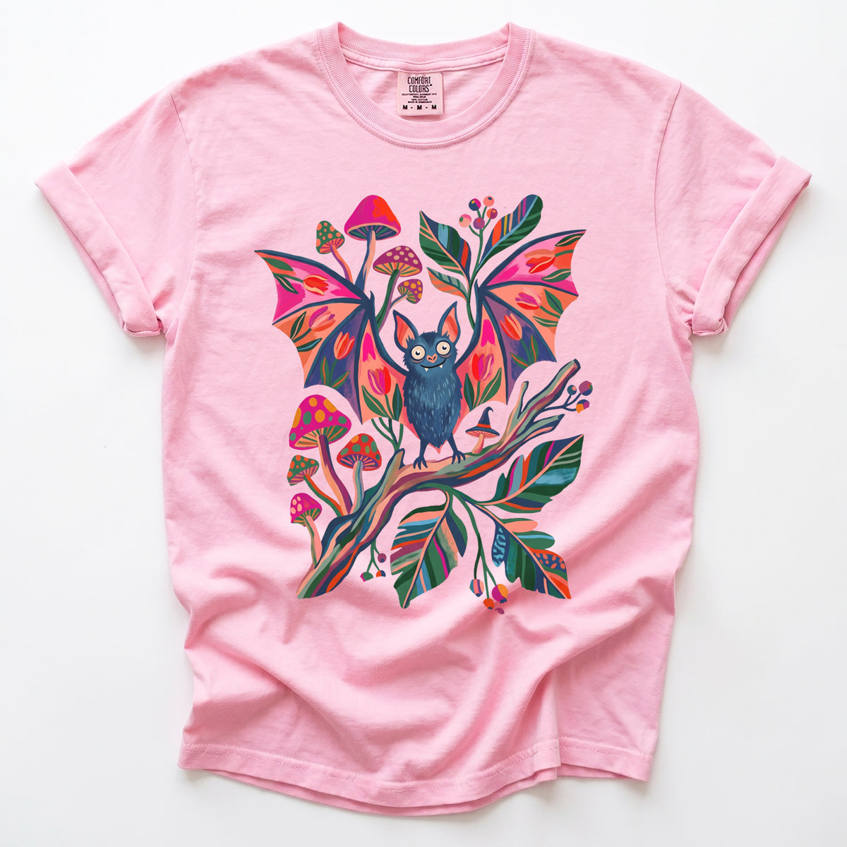 Folk Art Bat & Mushrooms Vintage Washed T-Shirt