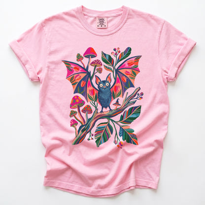 Folk Art Bat & Mushrooms Vintage Washed T-Shirt