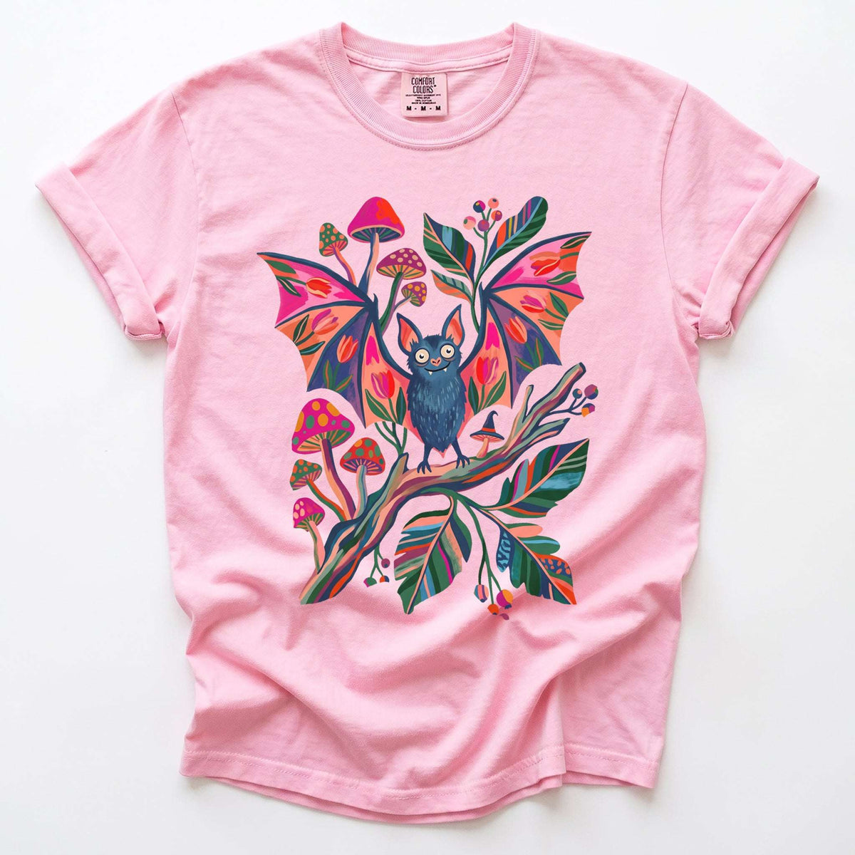 Folk Art Bat & Mushrooms Vintage Washed T-Shirt