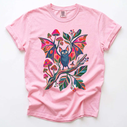 Folk Art Bat & Mushrooms Vintage Washed T-Shirt