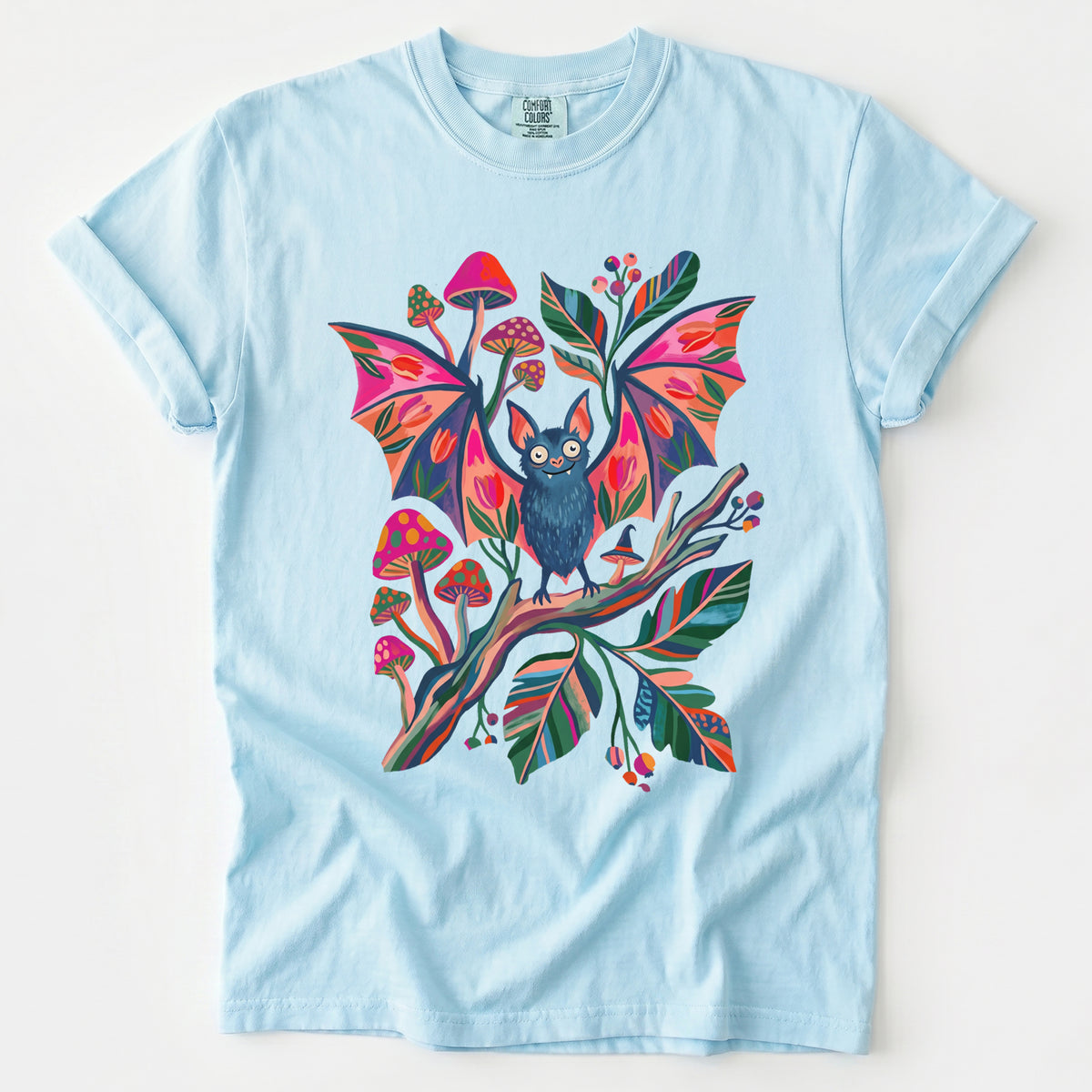 Folk Art Bat & Mushrooms Vintage Washed T-Shirt