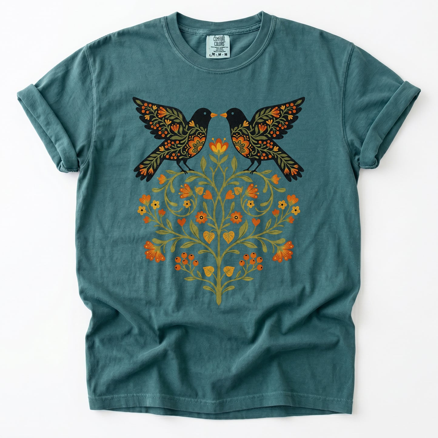 Folk Art Birds Heavyweight T-Shirt