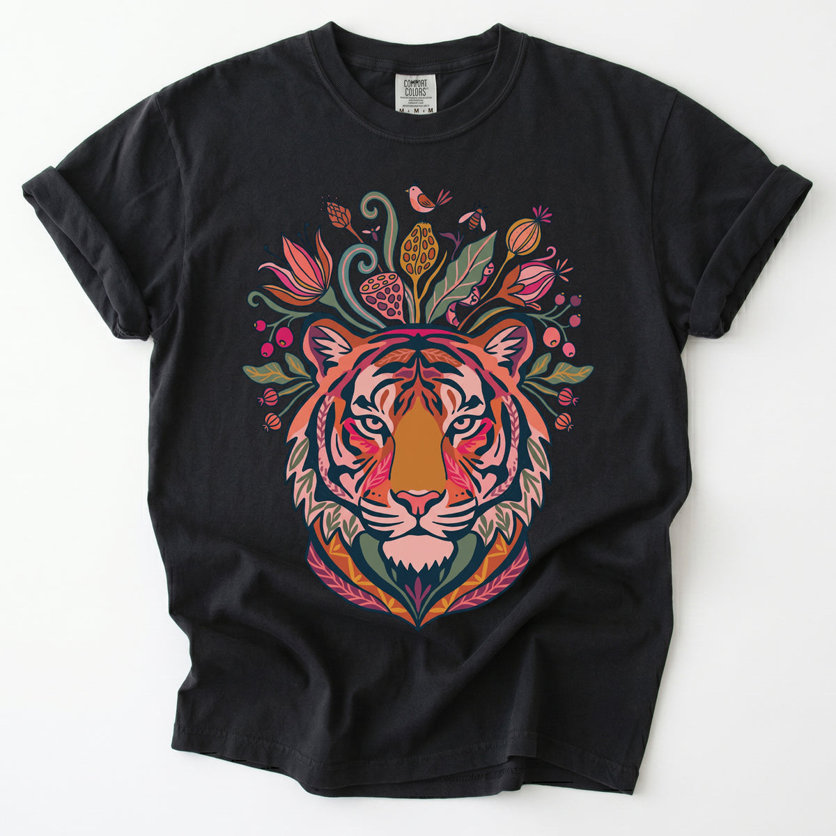 Folk Art Blooming Tiger Vintage Washed T-Shirt