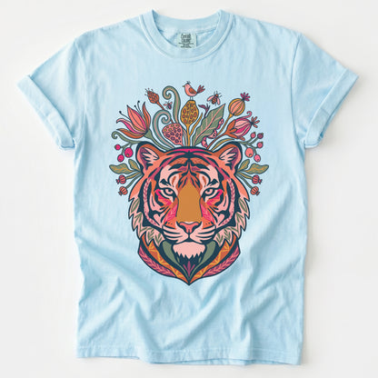 Folk Art Blooming Tiger Vintage Washed T-Shirt