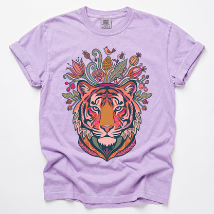 Folk Art Blooming Tiger Vintage Washed T-Shirt