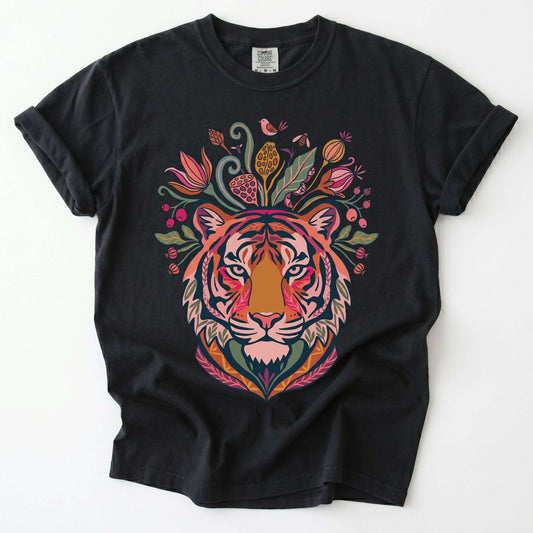 Folk Art Blooming Tiger Vintage Washed T-Shirt