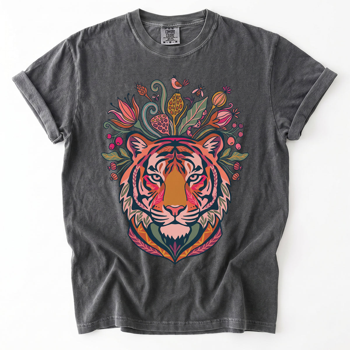 Folk Art Blooming Tiger Vintage Washed T-Shirt