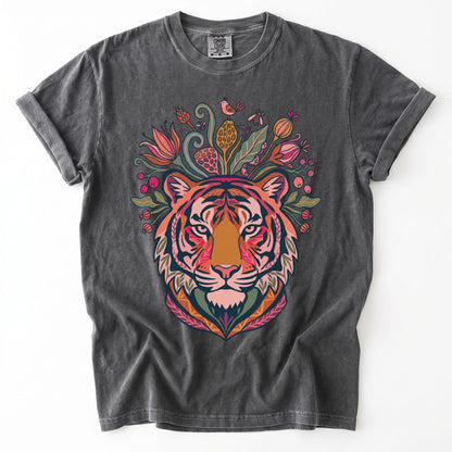 Folk Art Blooming Tiger Vintage Washed T-Shirt