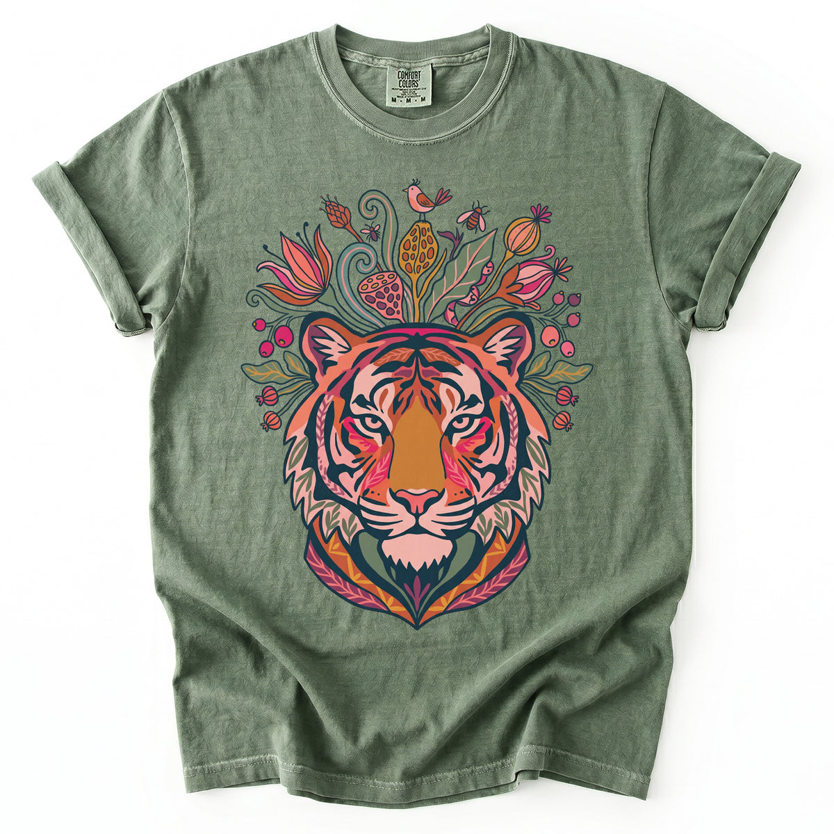 Folk Art Blooming Tiger Vintage Washed T-Shirt