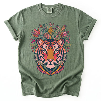 Folk Art Blooming Tiger Vintage Washed T-Shirt