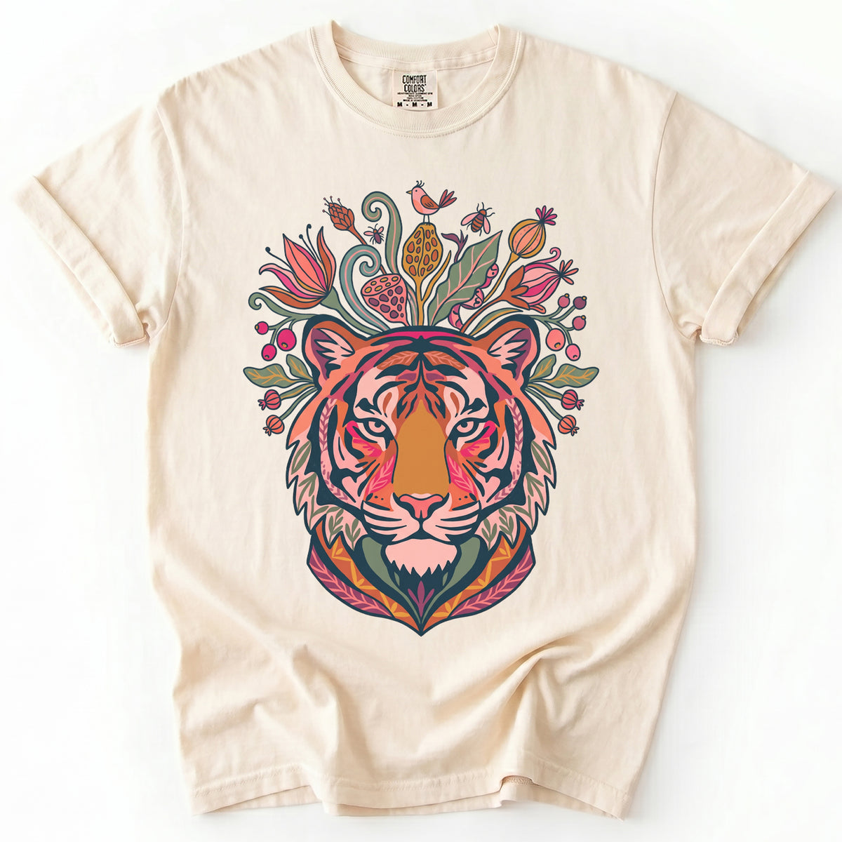 Folk Art Blooming Tiger Vintage Washed T-Shirt