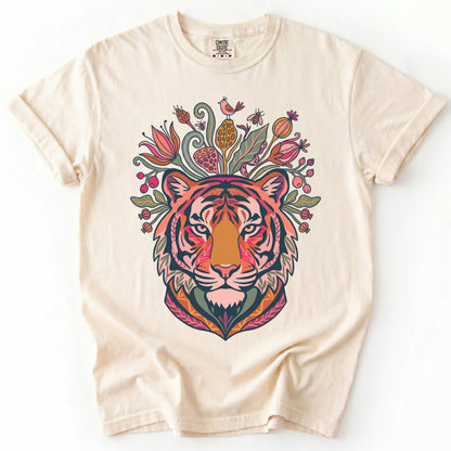 Folk Art Blooming Tiger Vintage Washed T-Shirt