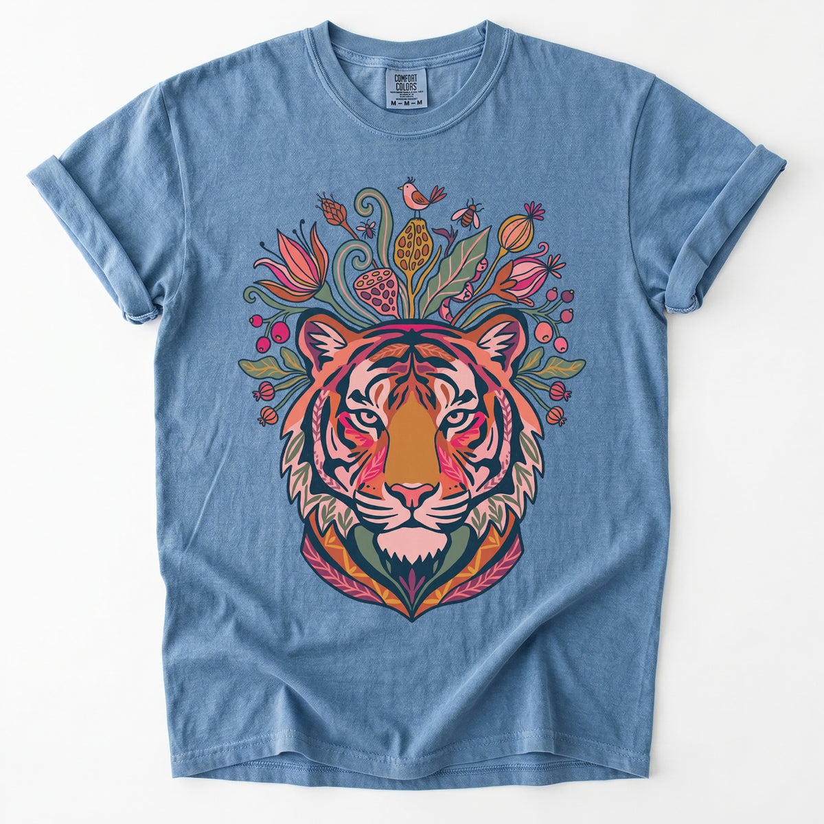 Folk Art Blooming Tiger Vintage Washed T-Shirt
