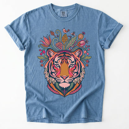 Folk Art Blooming Tiger Vintage Washed T-Shirt