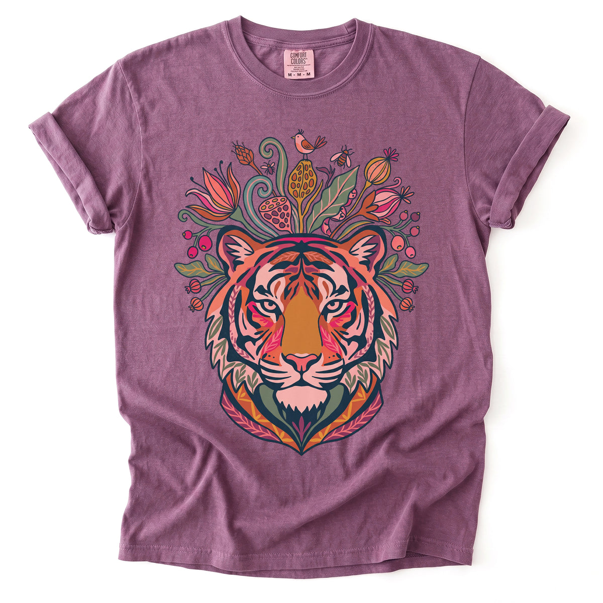 Folk Art Blooming Tiger Vintage Washed T-Shirt