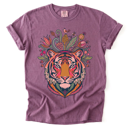Folk Art Blooming Tiger Vintage Washed T-Shirt