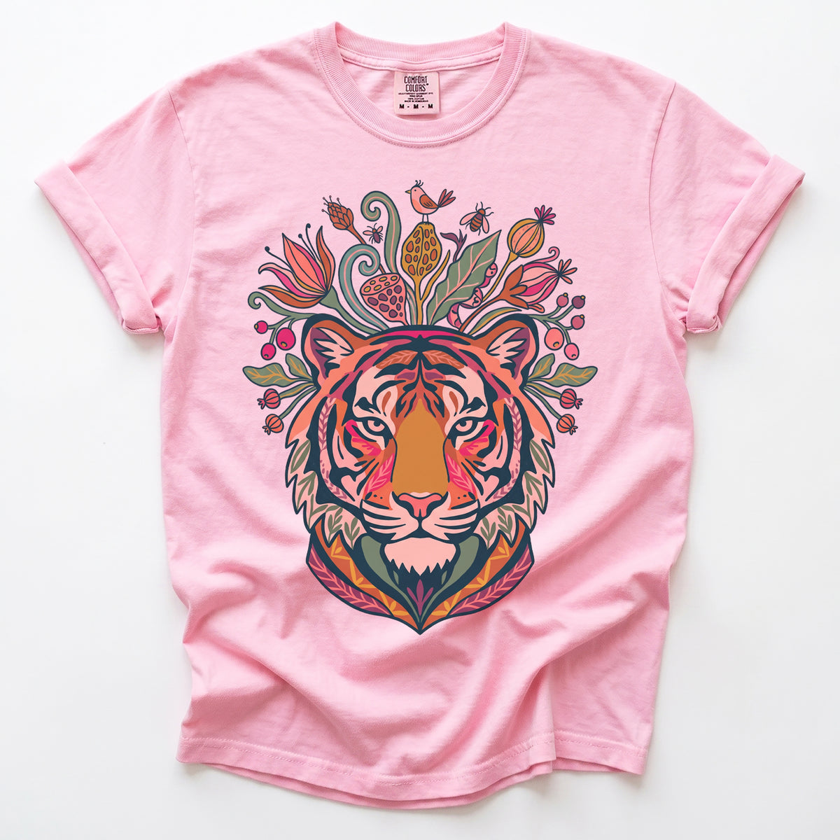Folk Art Blooming Tiger Vintage Washed T-Shirt