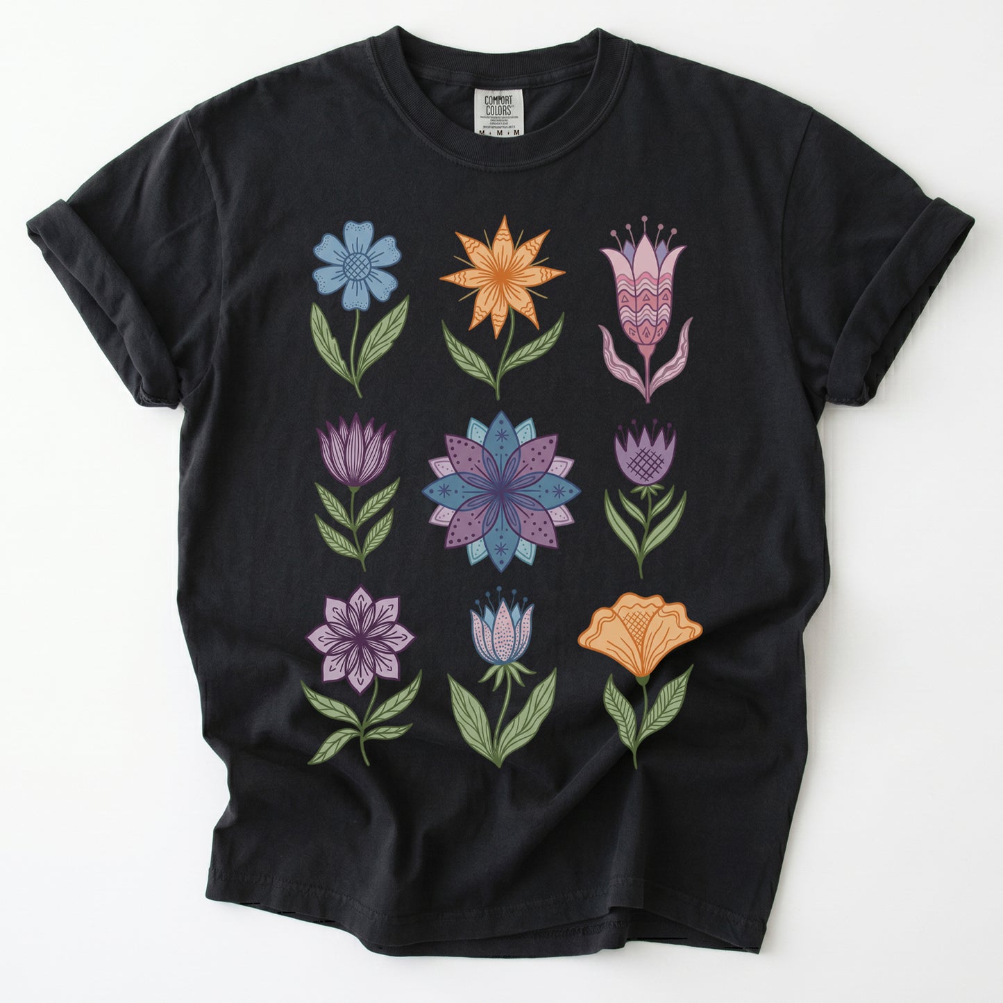 Folk Art Botanical Grid Vintage Washed T-Shirt