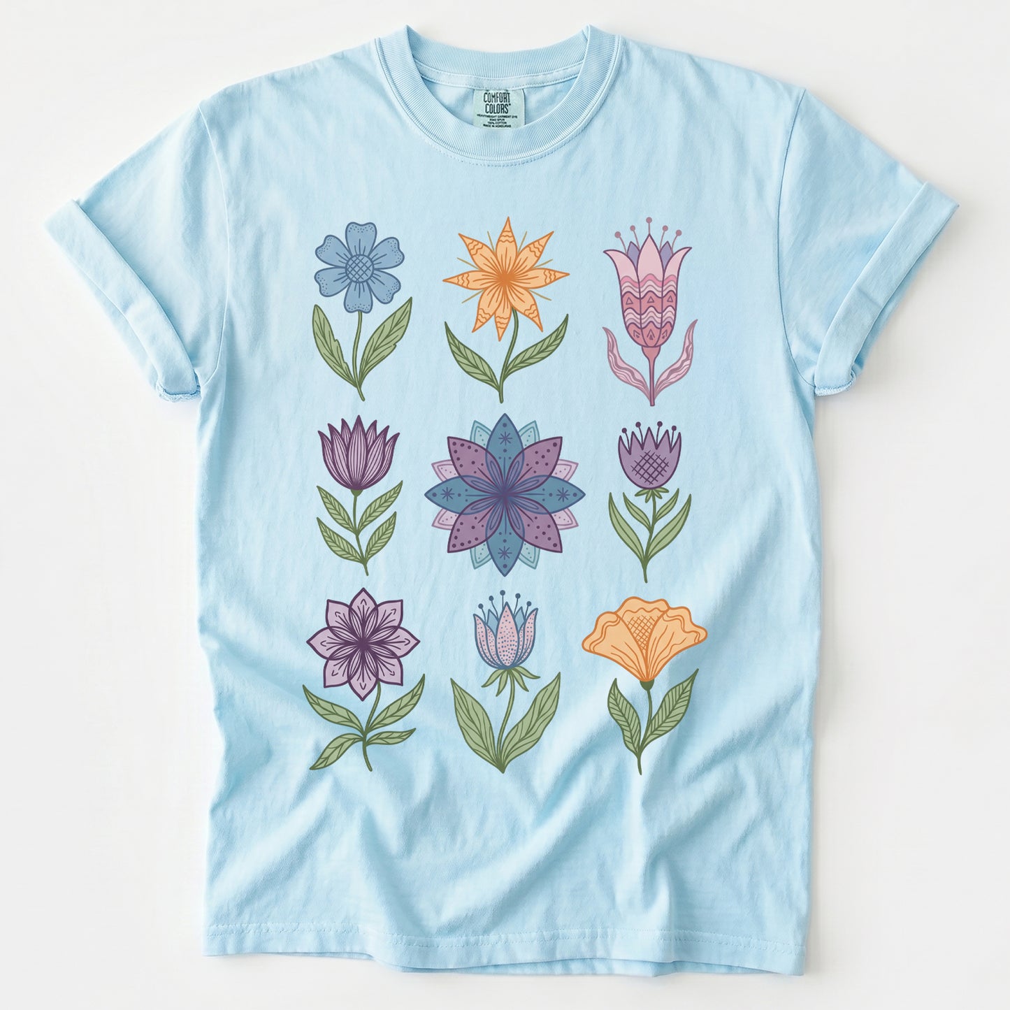 Folk Art Botanical Grid Vintage Washed T-Shirt