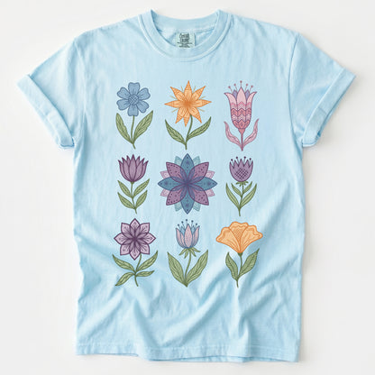 Folk Art Botanical Grid Vintage Washed T-Shirt