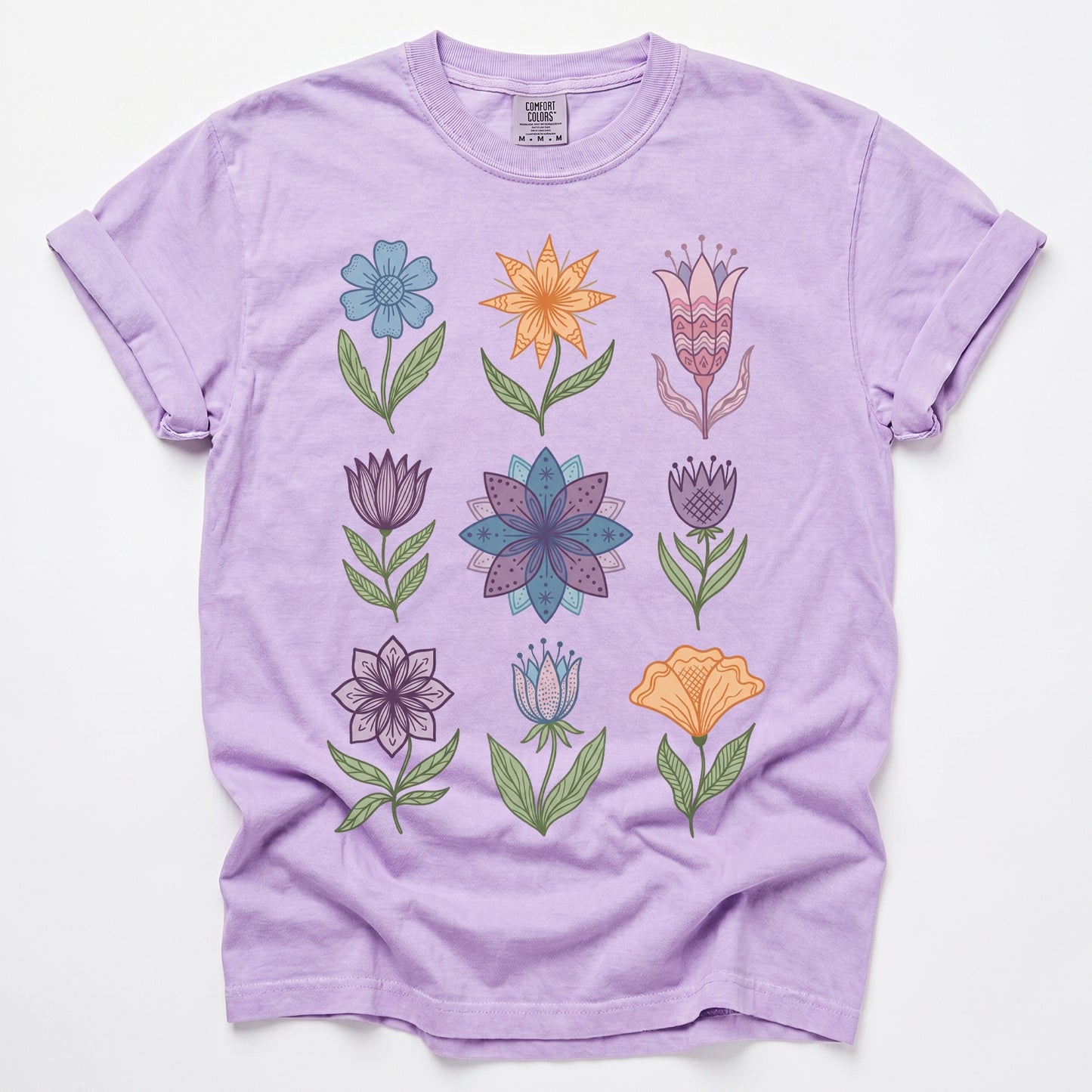 Folk Art Botanical Grid Vintage Washed T-Shirt