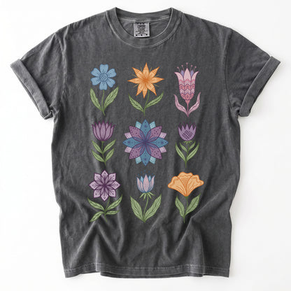 Folk Art Botanical Grid Vintage Washed T-Shirt