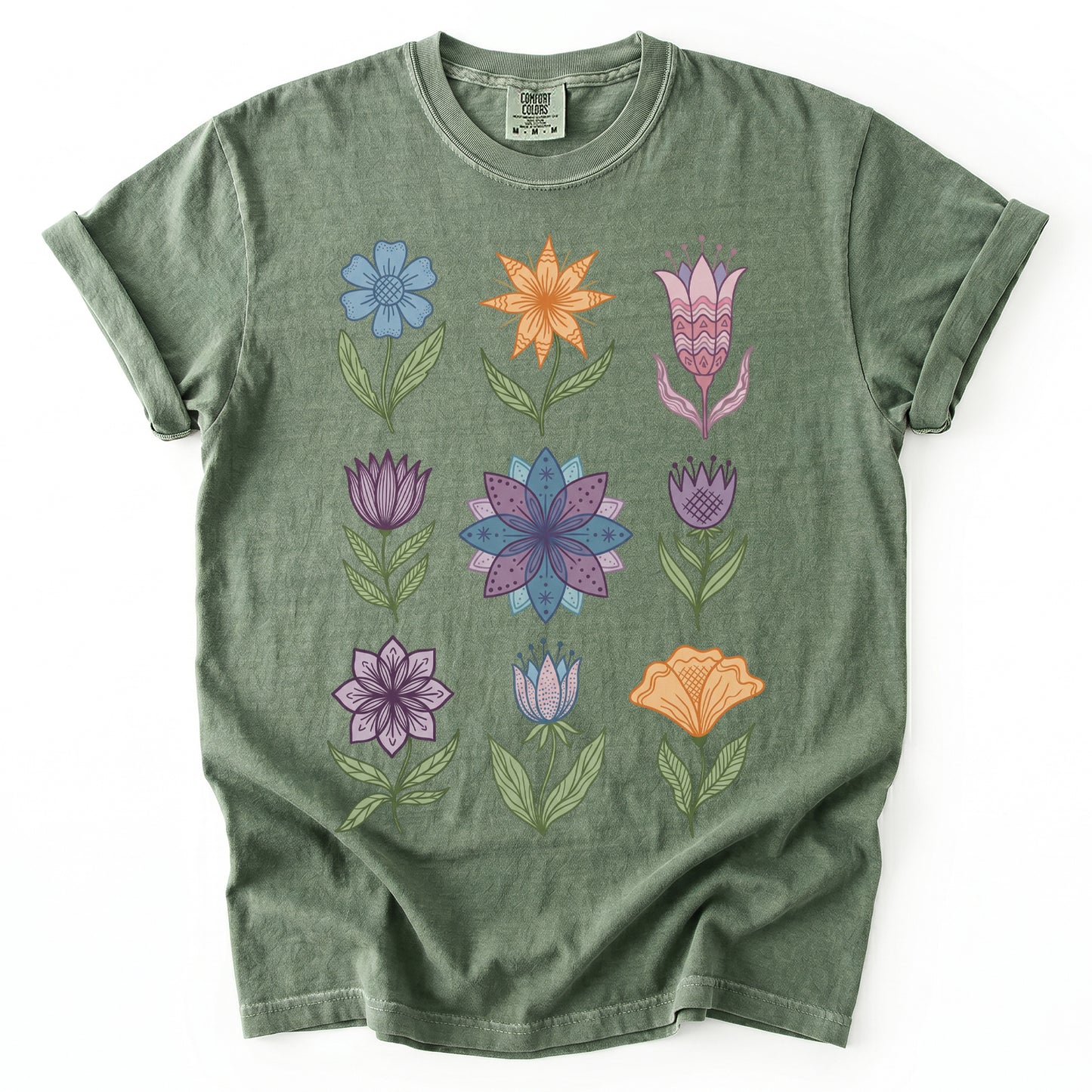 Folk Art Botanical Grid Vintage Washed T-Shirt