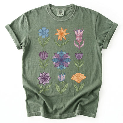 Folk Art Botanical Grid Vintage Washed T-Shirt