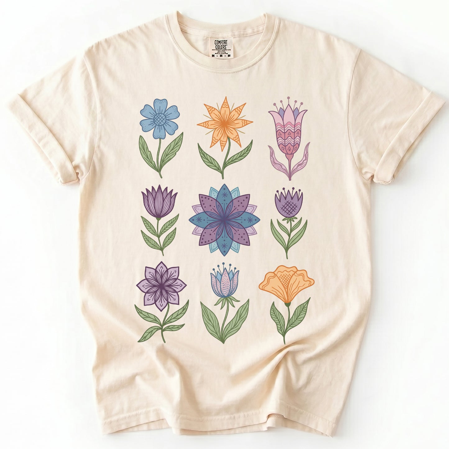 Folk Art Botanical Grid Vintage Washed T-Shirt