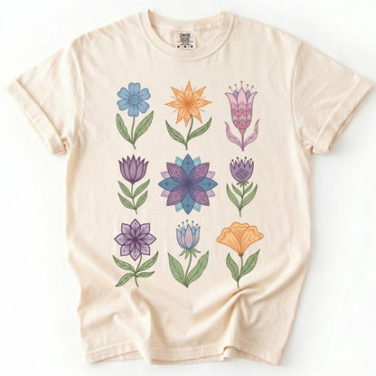 Folk Art Botanical Grid Vintage Washed T-Shirt