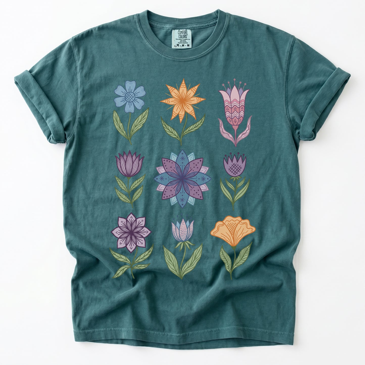 Folk Art Botanical Grid Vintage Washed T-Shirt